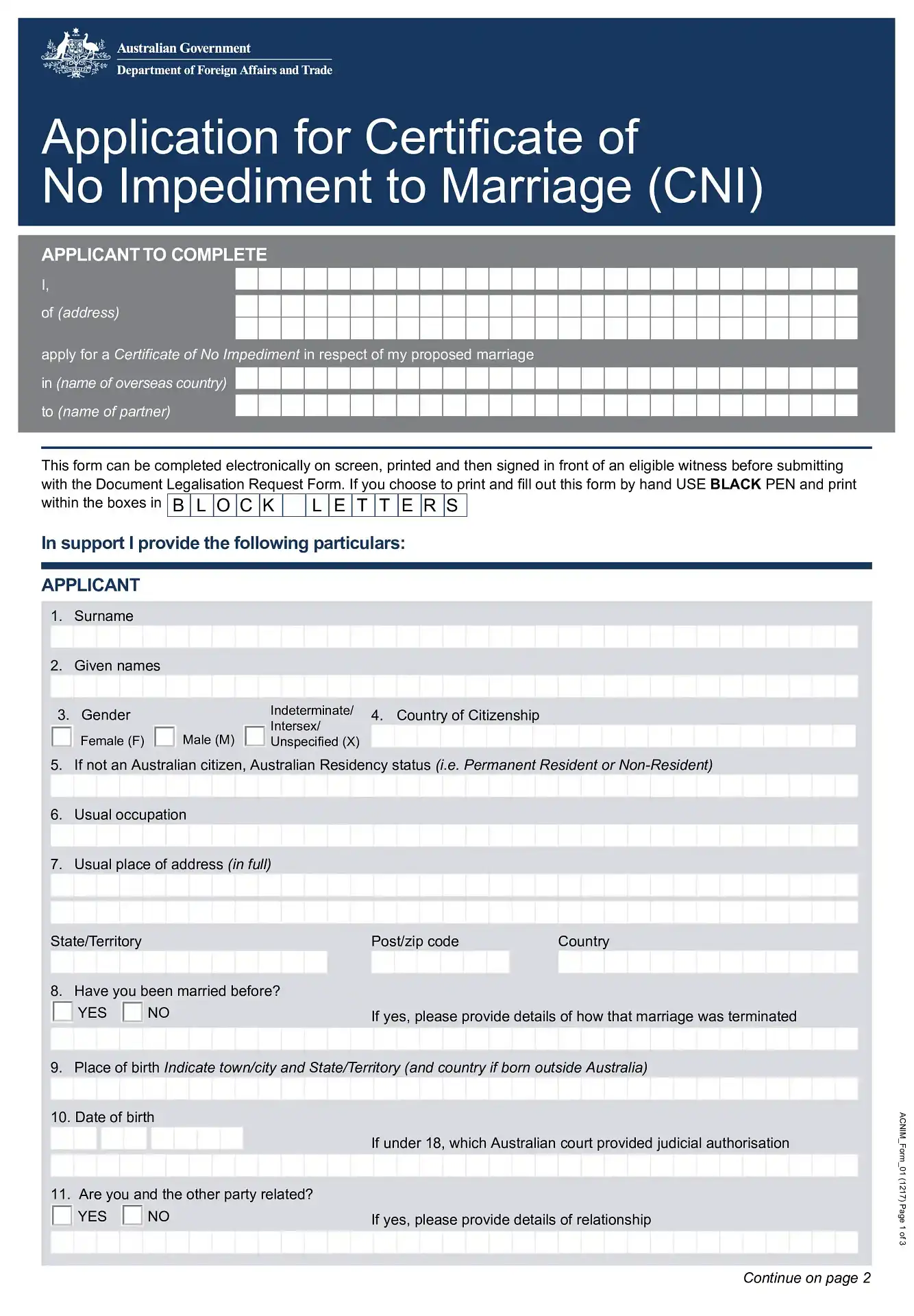 contoh form cni australia